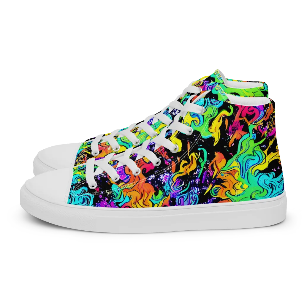 Rainbow Voltage on Women's High Top Canvas Shoes — Left