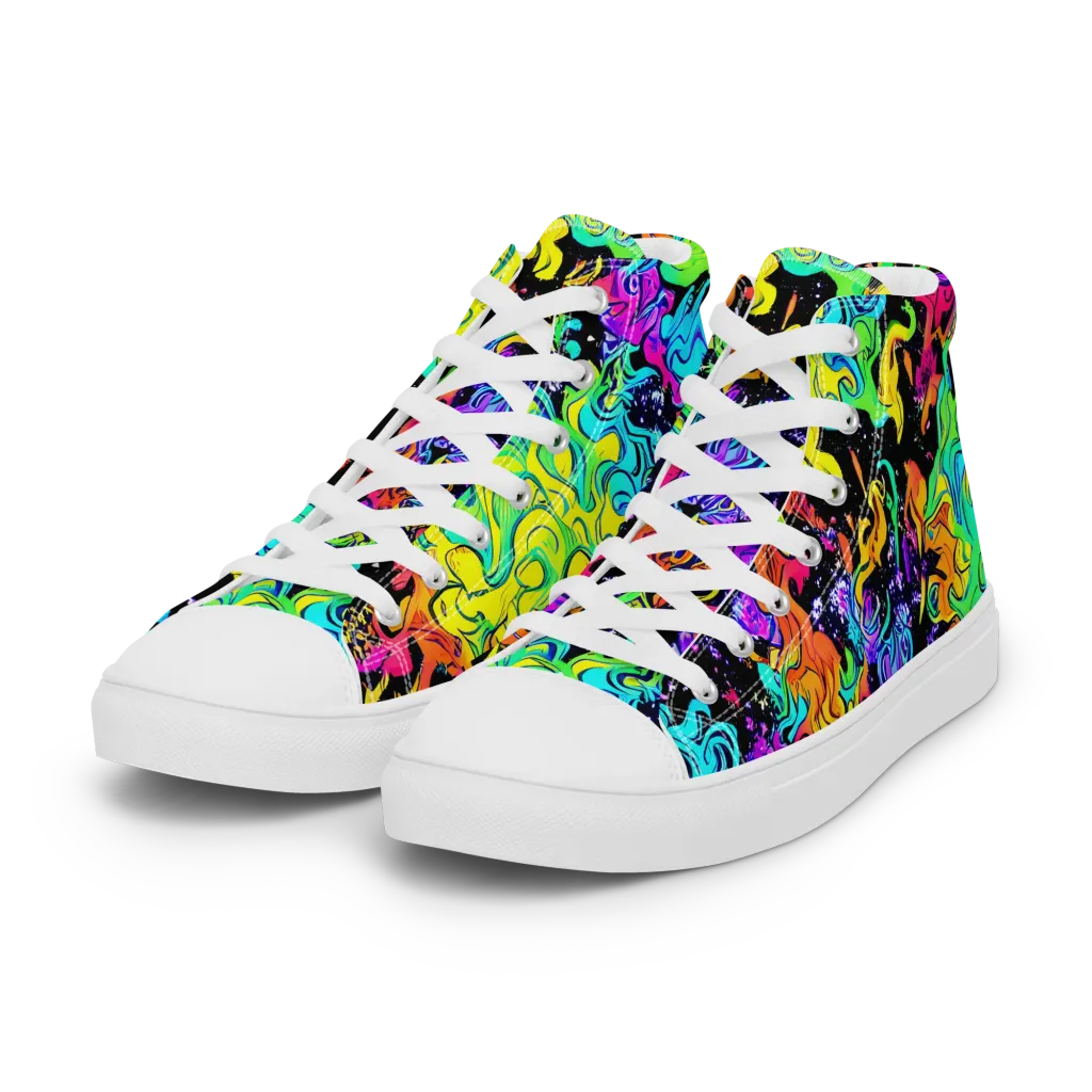 Rainbow Voltage on Women's High Top Canvas Shoes — Left Front