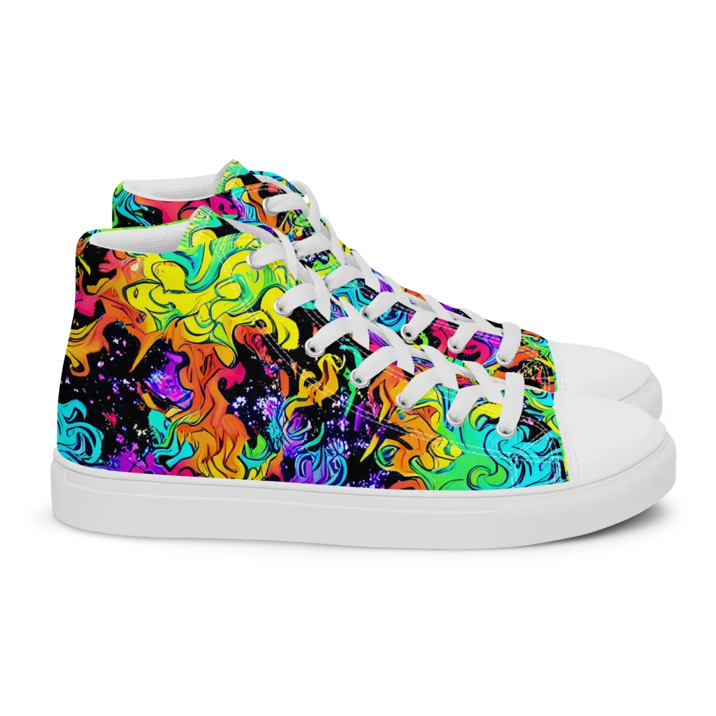 Rainbow Voltage on Women's High Top Canvas Shoes — Right