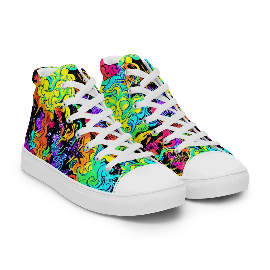 Rainbow Voltage on Women's High Top Canvas Shoes — Right Front