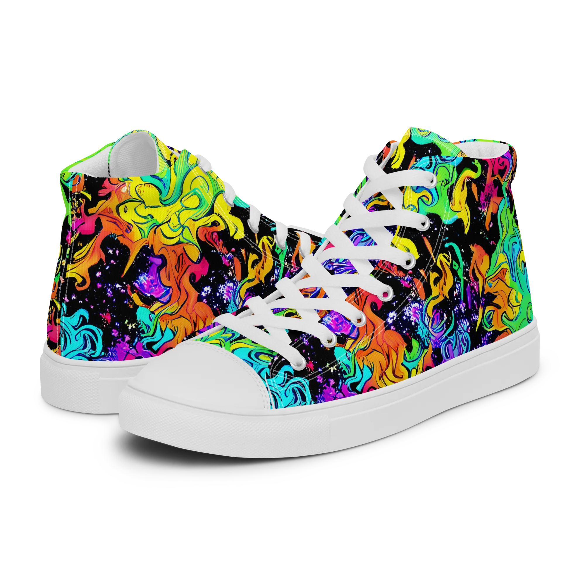 Rainbow Voltage on Women's High Top Canvas Shoes — Left