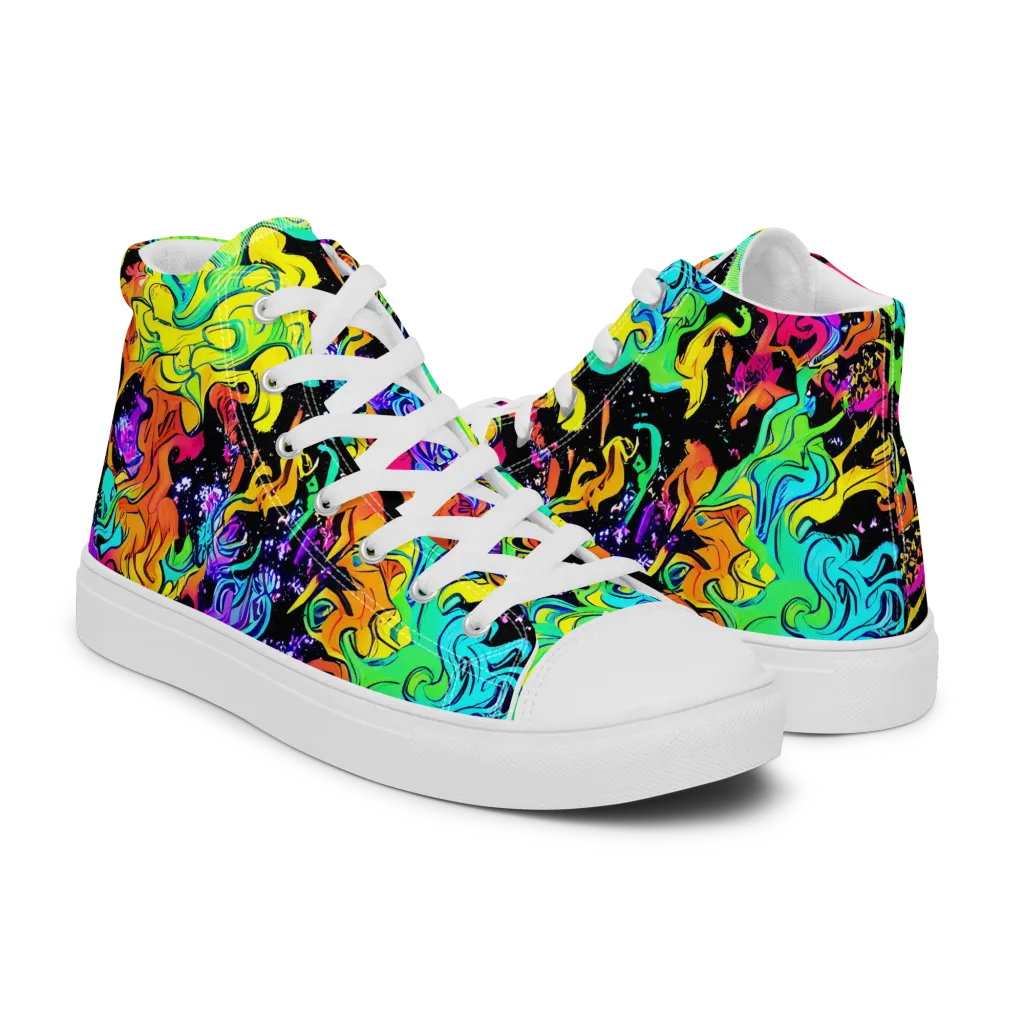 Rainbow Voltage on Women's High Top Canvas Shoes — Right