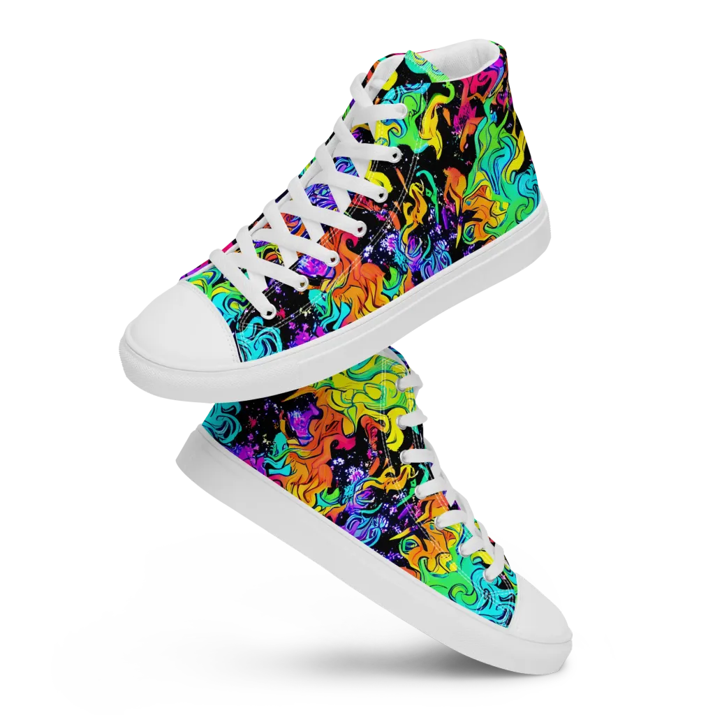Rainbow Voltage on Women's High Top Canvas Shoes — Front