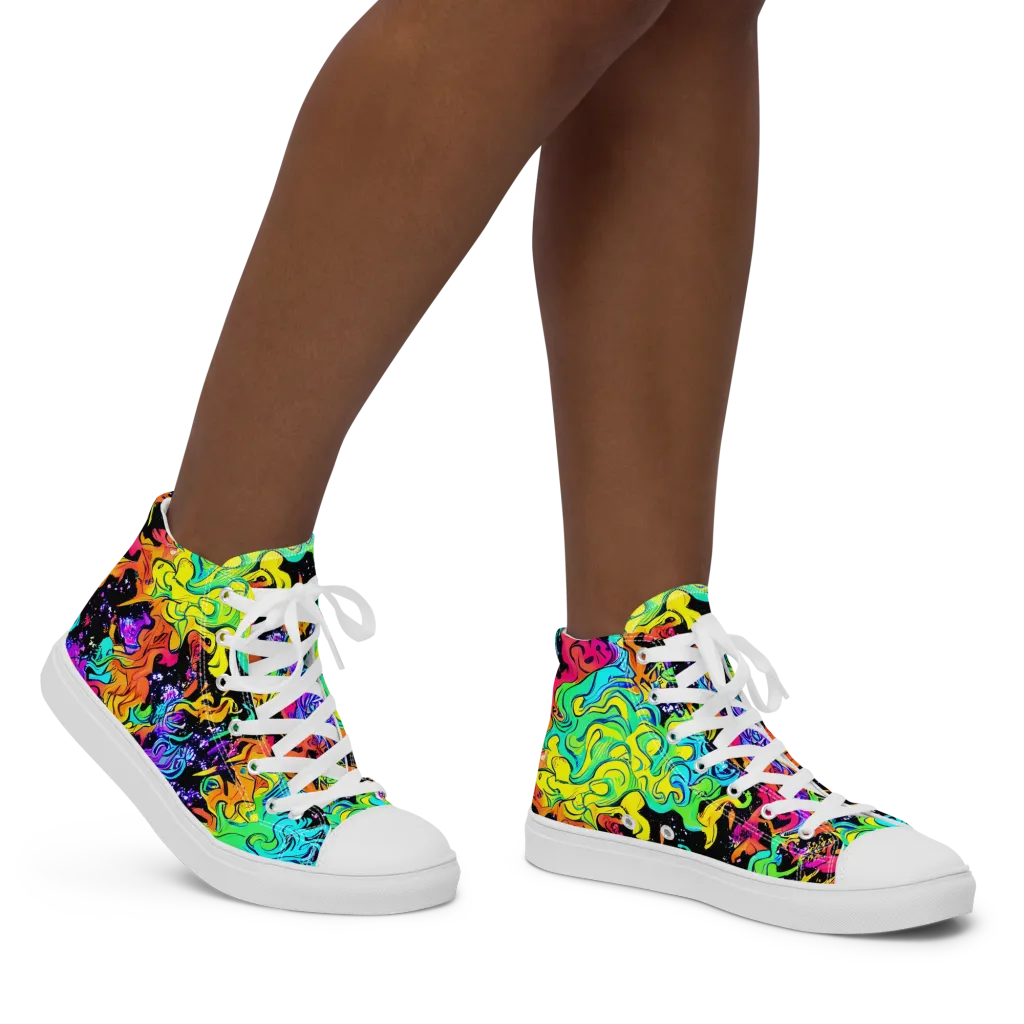 Rainbow Voltage on Women's High Top Canvas Shoes — Right