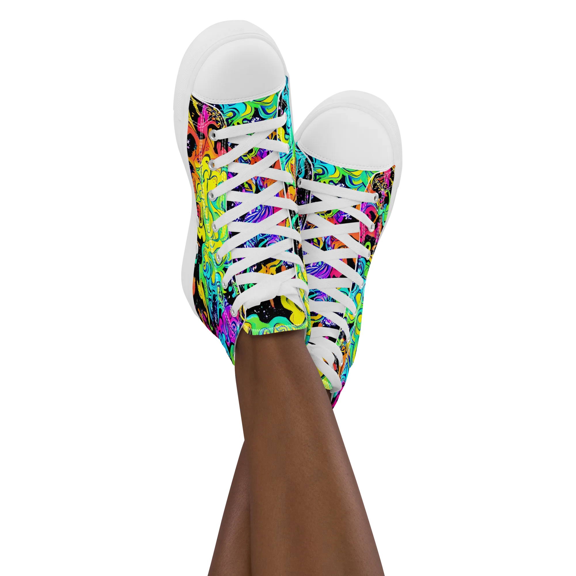 Rainbow Voltage on Women's High Top Canvas Shoes — Front