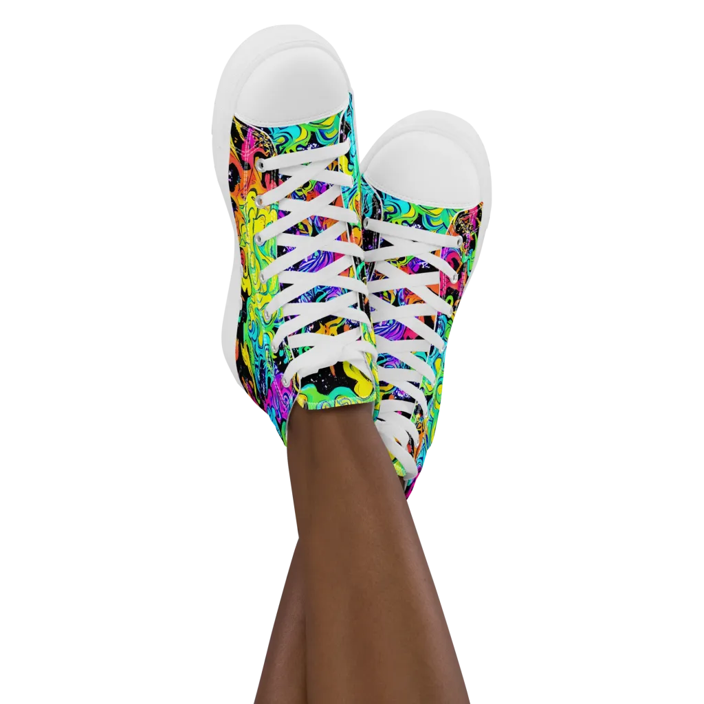 Rainbow Voltage on Women's High Top Canvas Shoes — Front