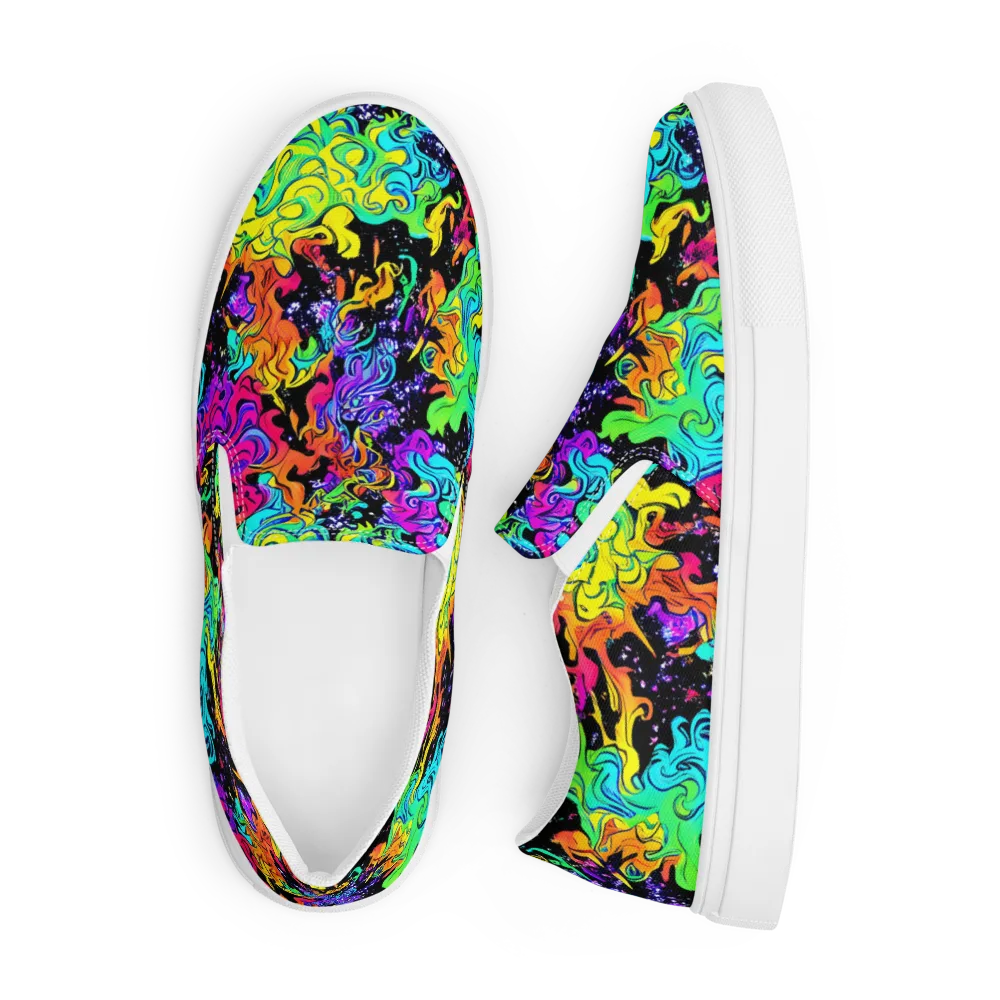 Rainbow Voltage on Men's Slip-On Canvas Shoes — Front