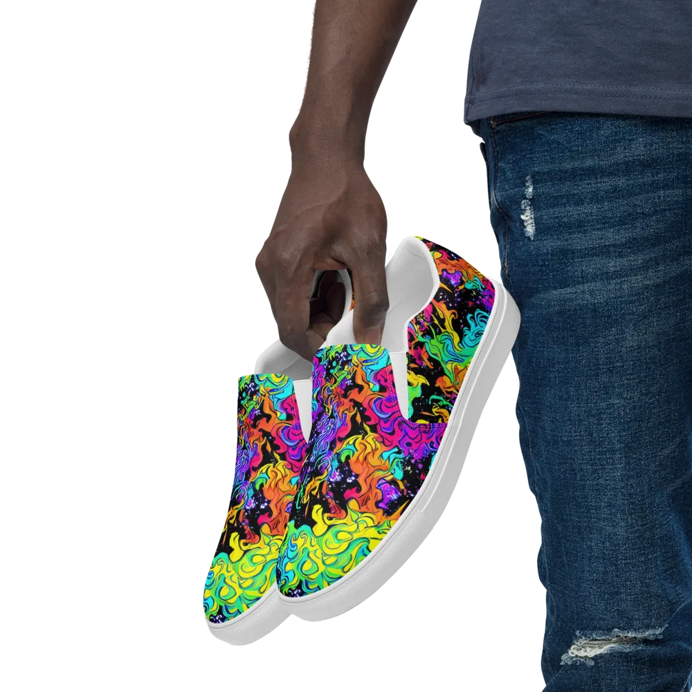Rainbow Voltage on Men's Slip-On Canvas Shoes — Left Front
