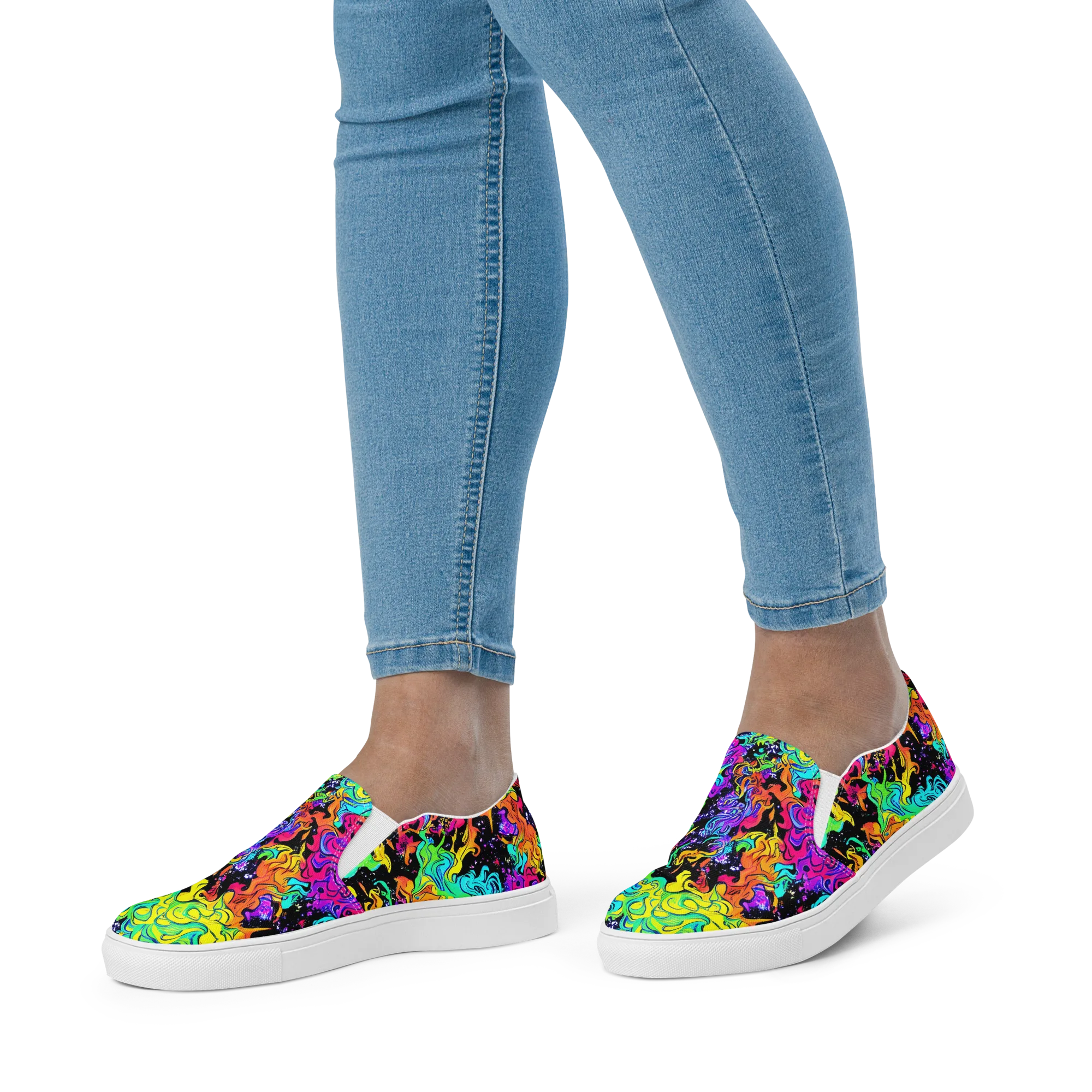 Rainbow Voltage on Women's Slip-On Canvas Shoes — Front