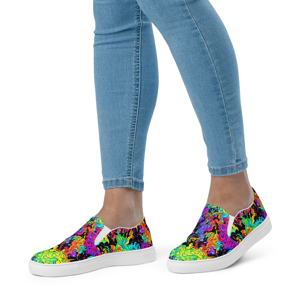 Rainbow Voltage on Women's Slip-On Canvas Shoes — Front