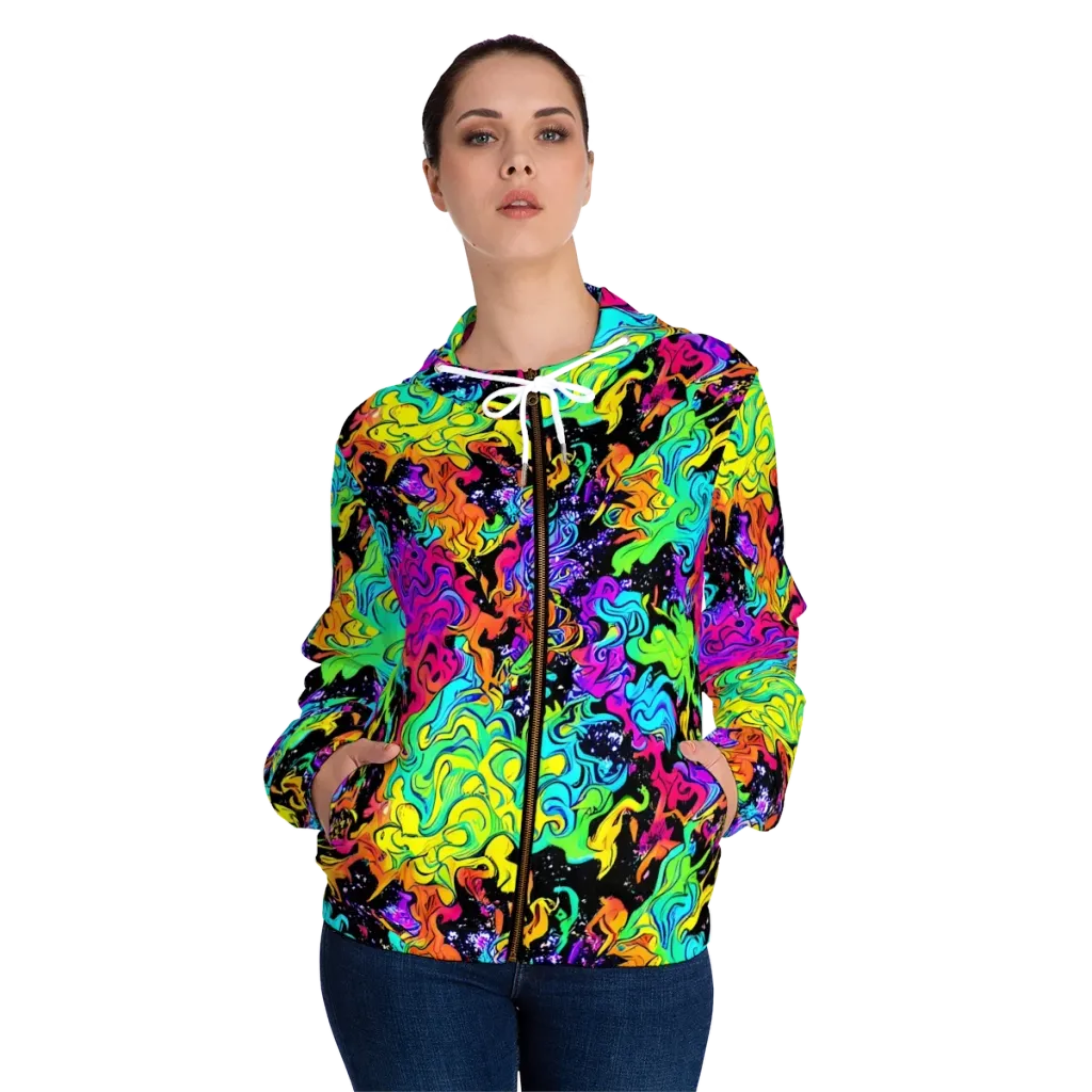 Rainbow Voltage on Women's Full-Zip Hoodie — Front On Person