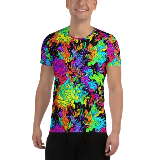 Rainbow Voltage on a Men's Athletic T-Shirt
