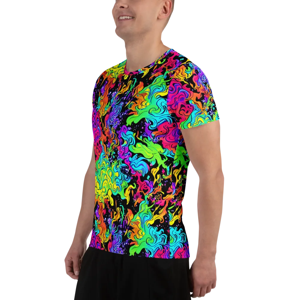 Rainbow Voltage on Men's Athletic T-Shirt — Left
