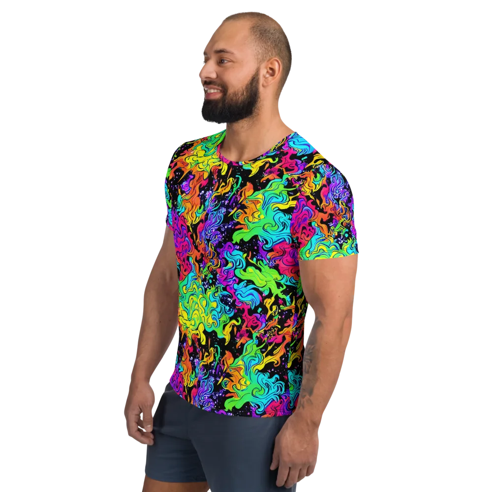 Rainbow Voltage on Men's Athletic T-Shirt — Left
