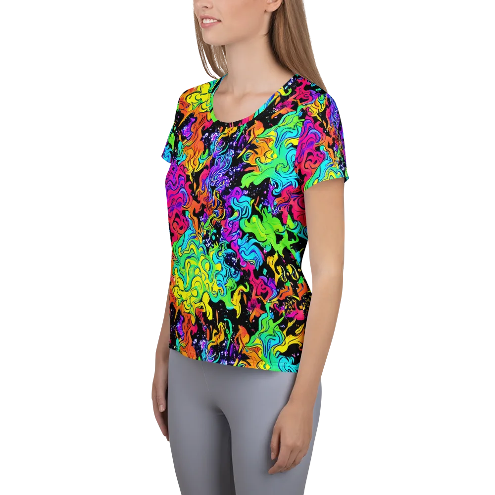 Rainbow Voltage on Women's Athletic T-Shirt — Left