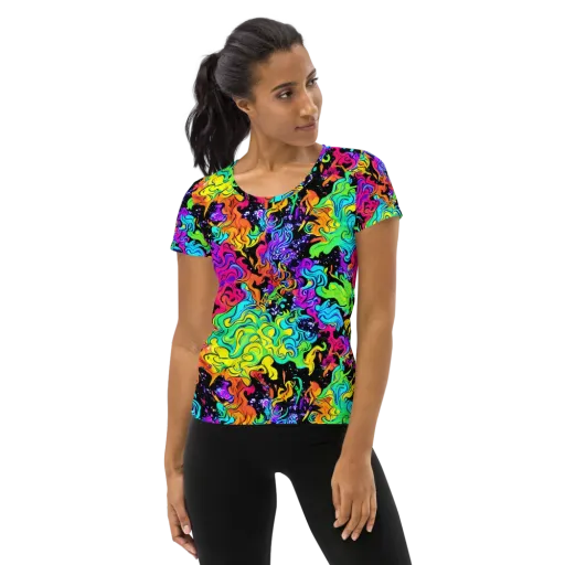 Rainbow Voltage on a Women's Athletic T-Shirt