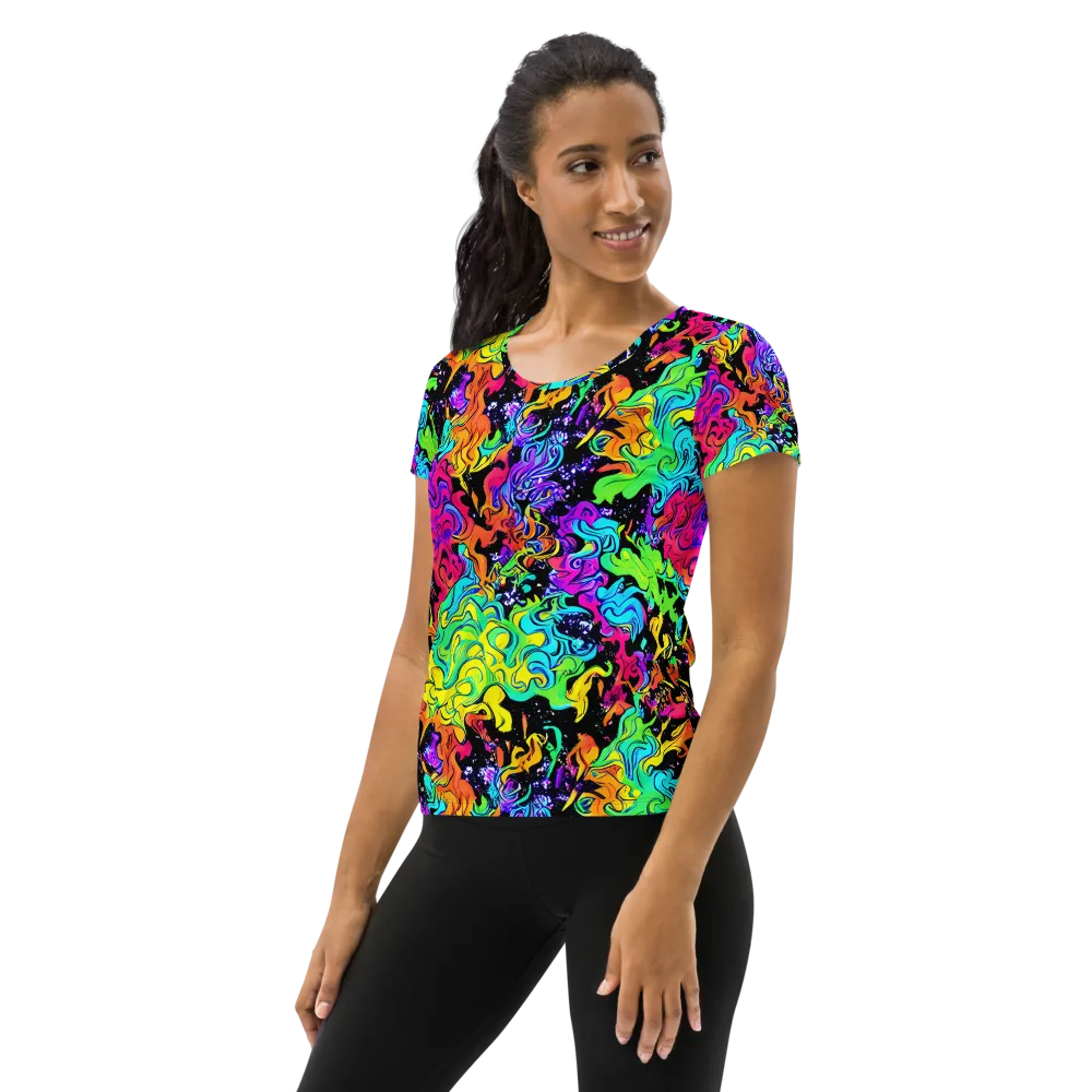 Rainbow Voltage on Women's Athletic T-Shirt — Left