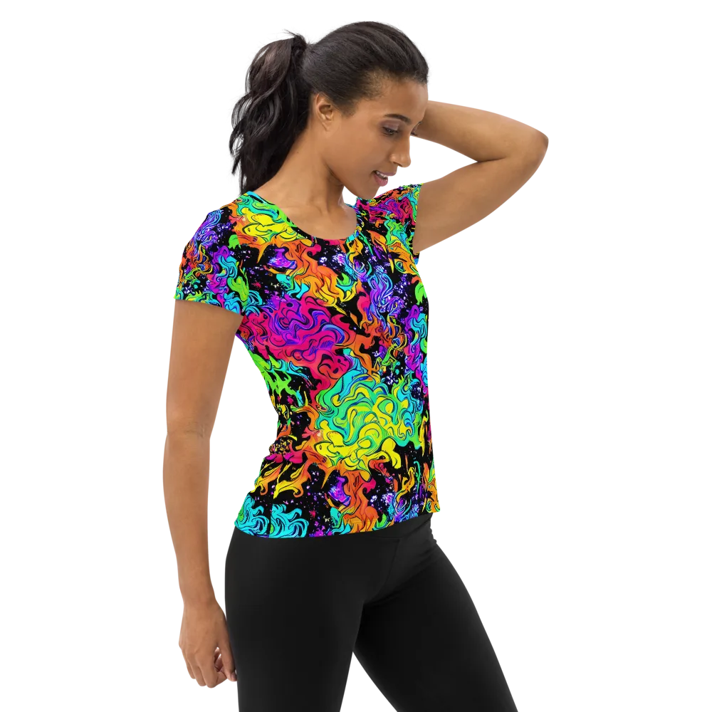 Rainbow Voltage on Women's Athletic T-Shirt — Right