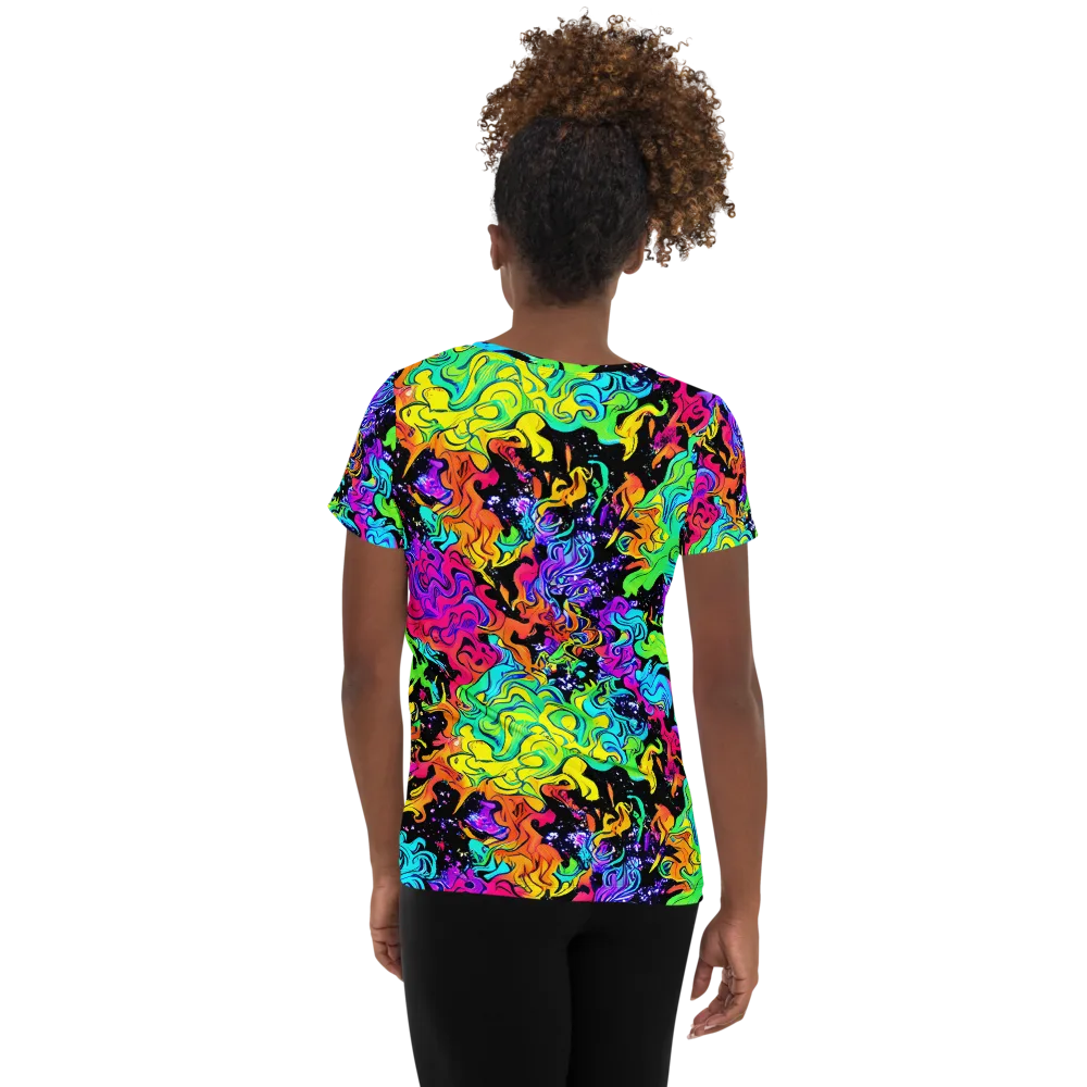 Rainbow Voltage on Women's Athletic T-Shirt — Back