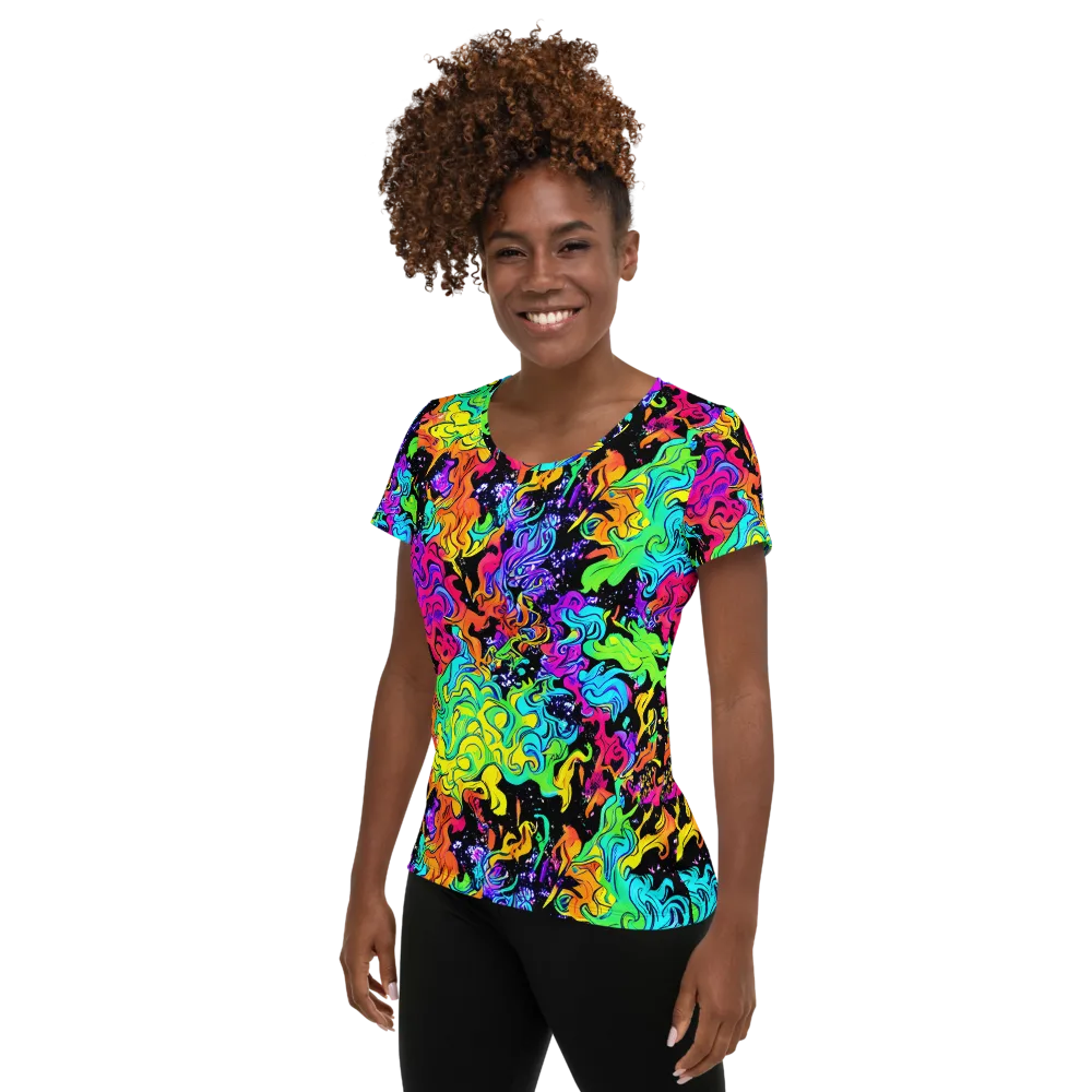 Rainbow Voltage on Women's Athletic T-Shirt — Left
