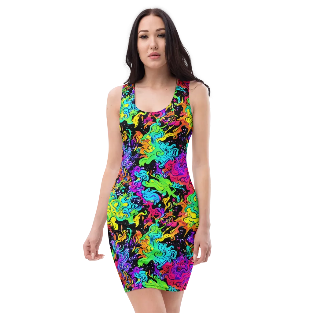 Rainbow Voltage on Bodycon Dress — Front