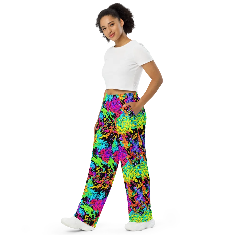 Rainbow Voltage on Wide-Leg Pants — Left Front