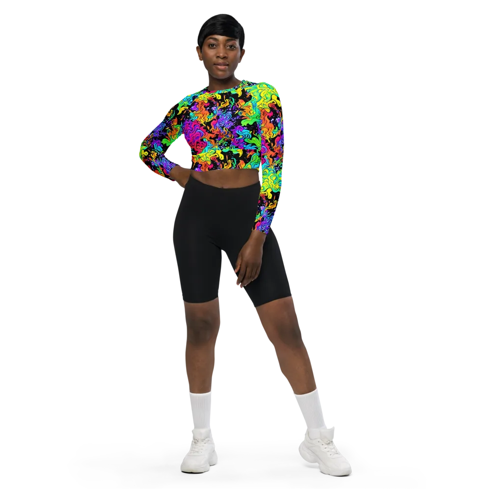 Rainbow Voltage on Long Sleeve Crop Top — Front