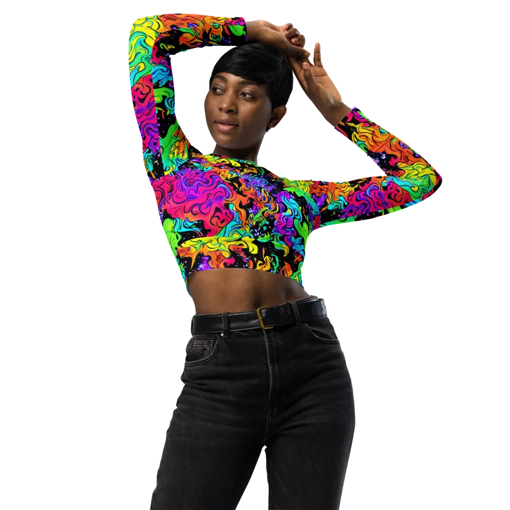 Rainbow Voltage on Long Sleeve Crop Top — Front