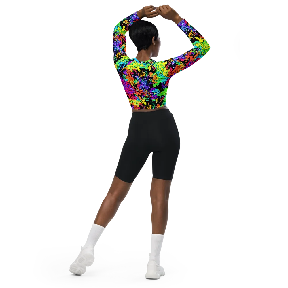 Rainbow Voltage on Long Sleeve Crop Top — Back