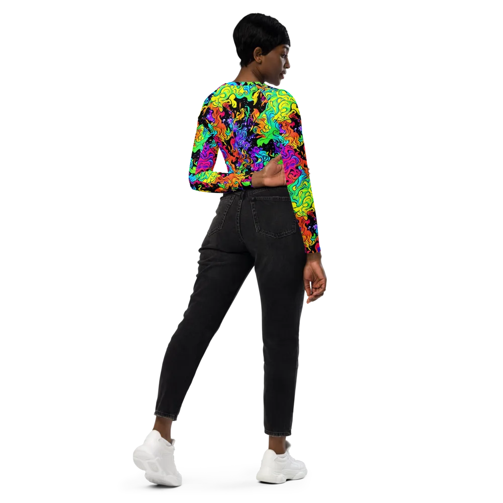 Rainbow Voltage on Long Sleeve Crop Top — Right Back
