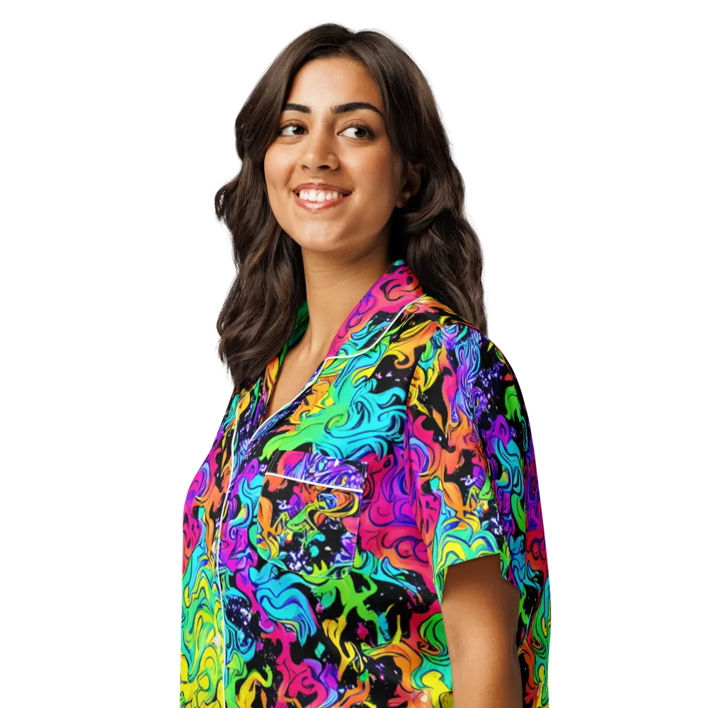 Rainbow Voltage on Women's Short Sleeve Pajama Top — Left Front