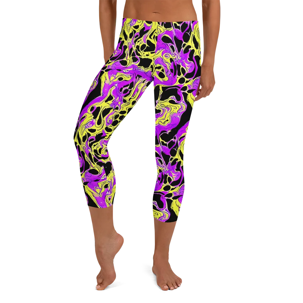 Blacklight Swirl on Capri Leggings — Front
