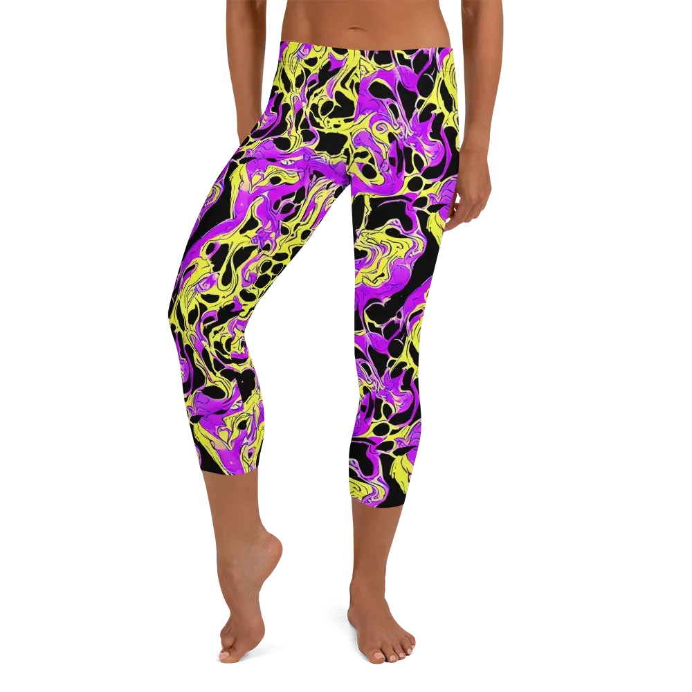 Blacklight Swirl on Capri Leggings — Front