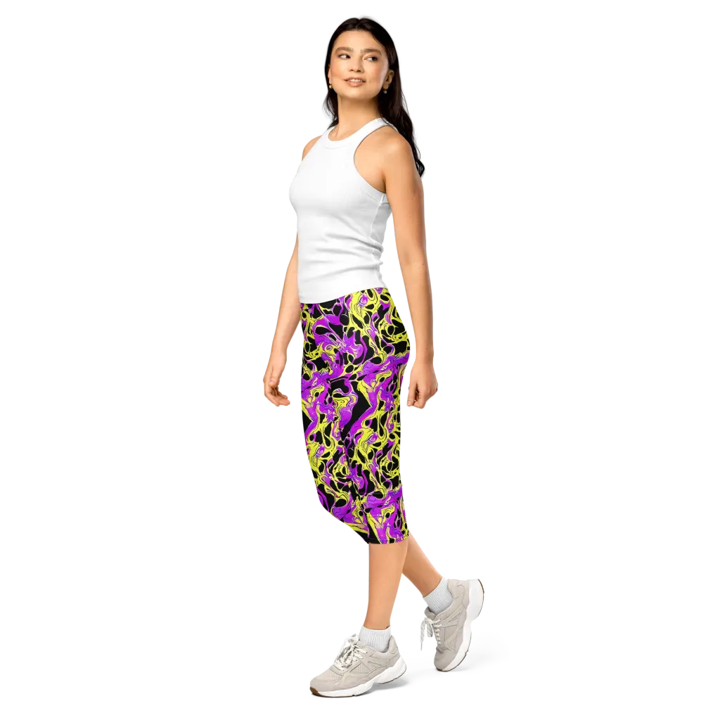 Blacklight Swirl on Capri Leggings — Left Front