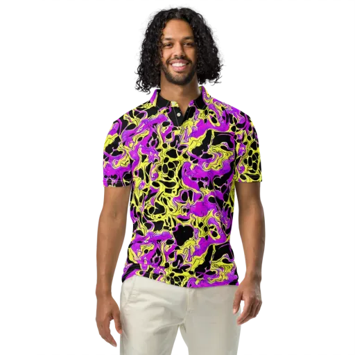 Blacklight Swirl on a Men's Slim Fit Polo Shirt