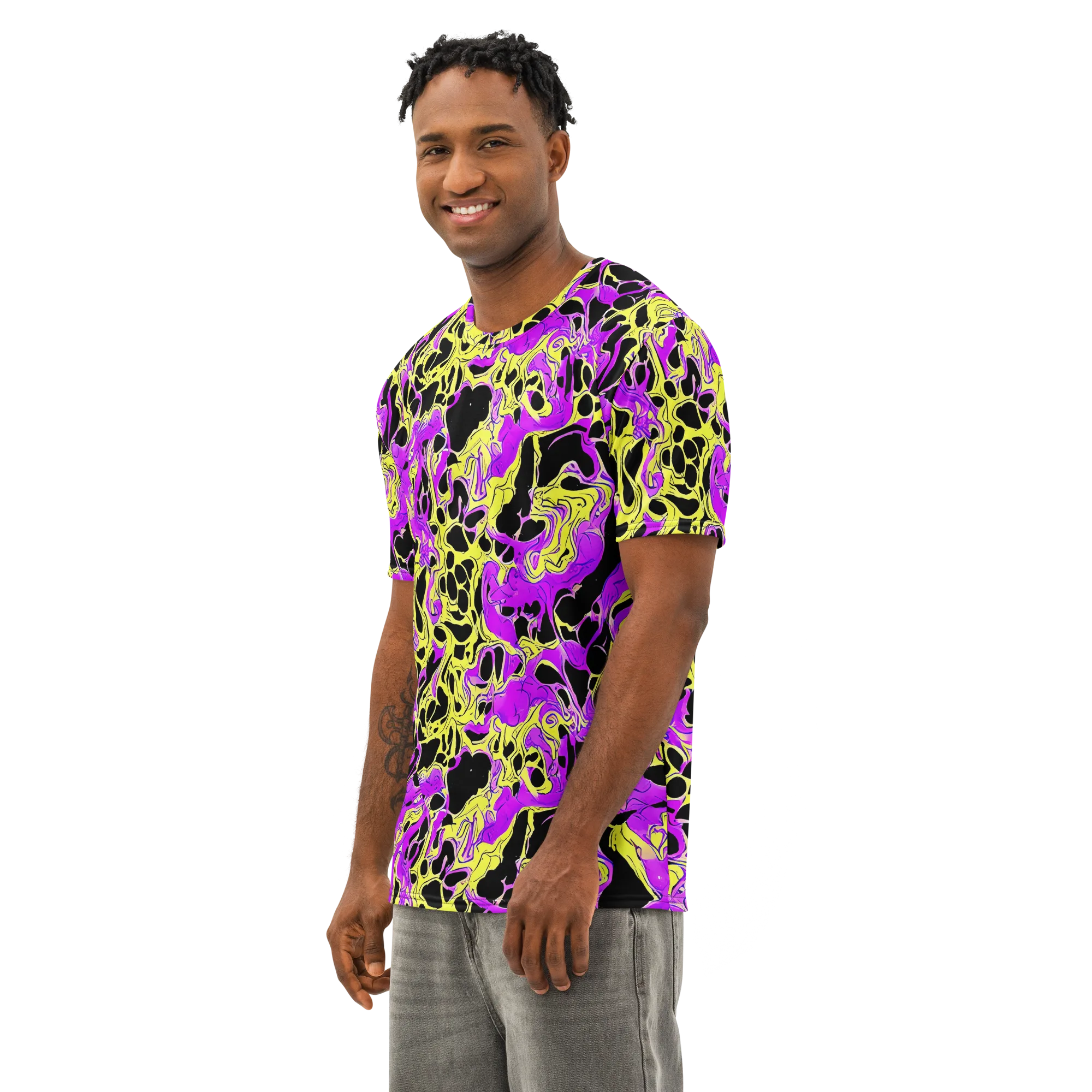 Blacklight Swirl on Men's Cotton Crew Neck T-Shirt — Left Front