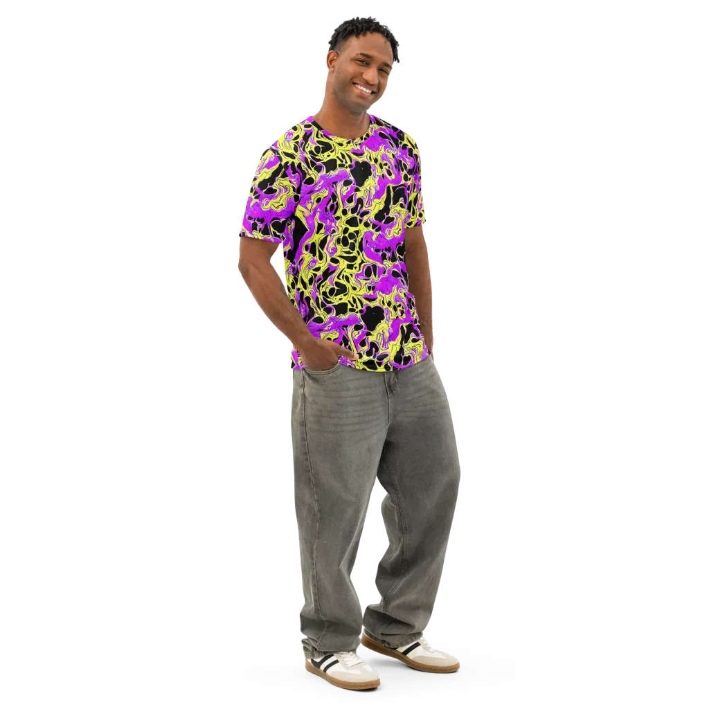 Blacklight Swirl on Men's Cotton Crew Neck T-Shirt — Right Front
