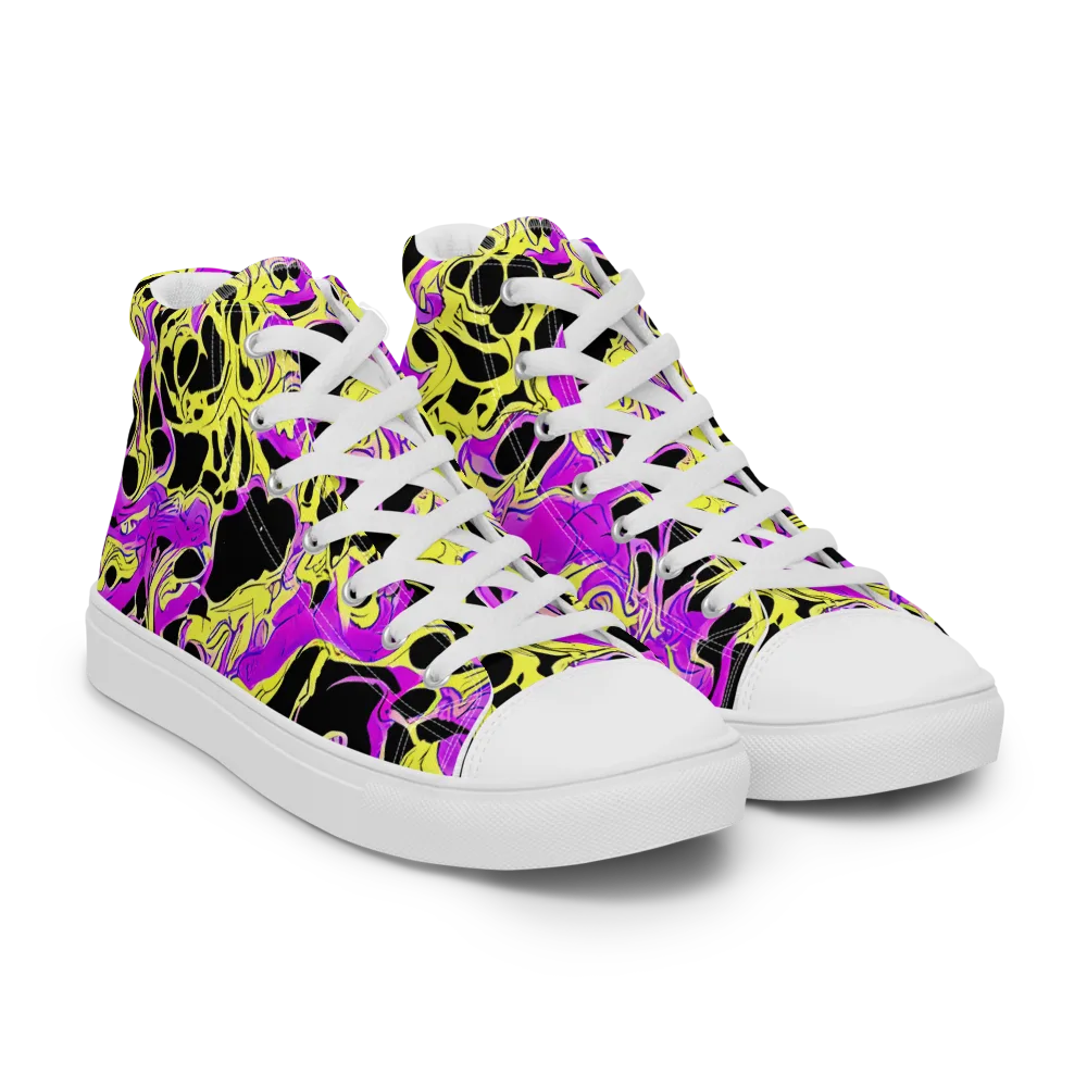 Blacklight Swirl on Men's High Top Canvas Shoes — Right Front