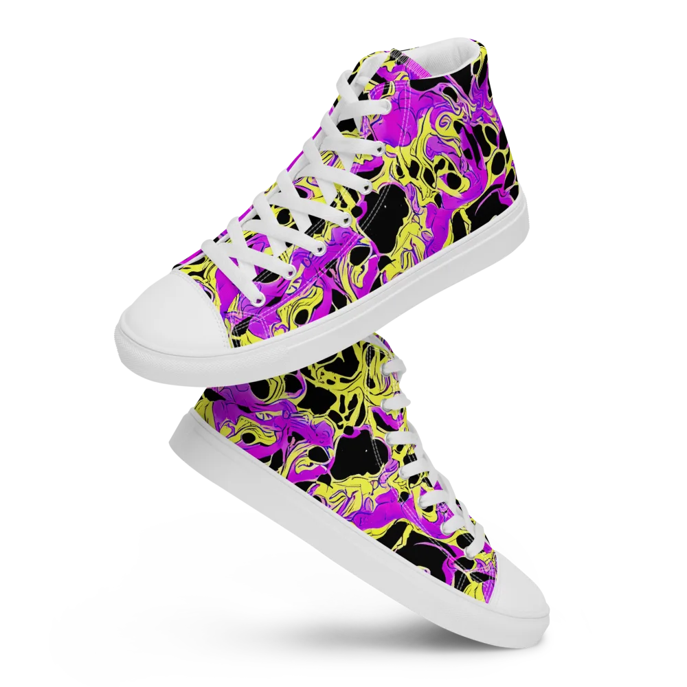 Blacklight Swirl on Men's High Top Canvas Shoes — Front
