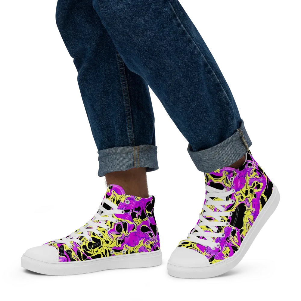 Blacklight Swirl on Men's High Top Canvas Shoes — Left