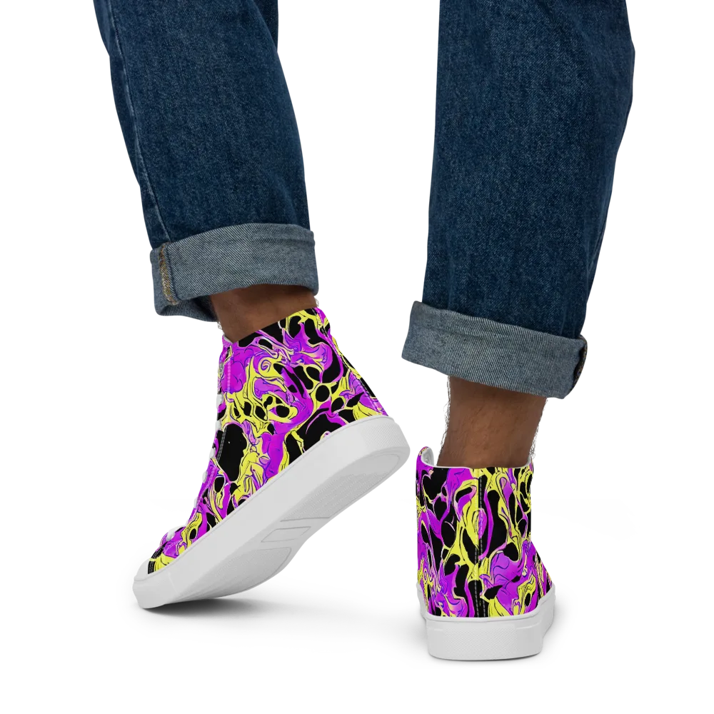 Blacklight Swirl on Men's High Top Canvas Shoes — Back