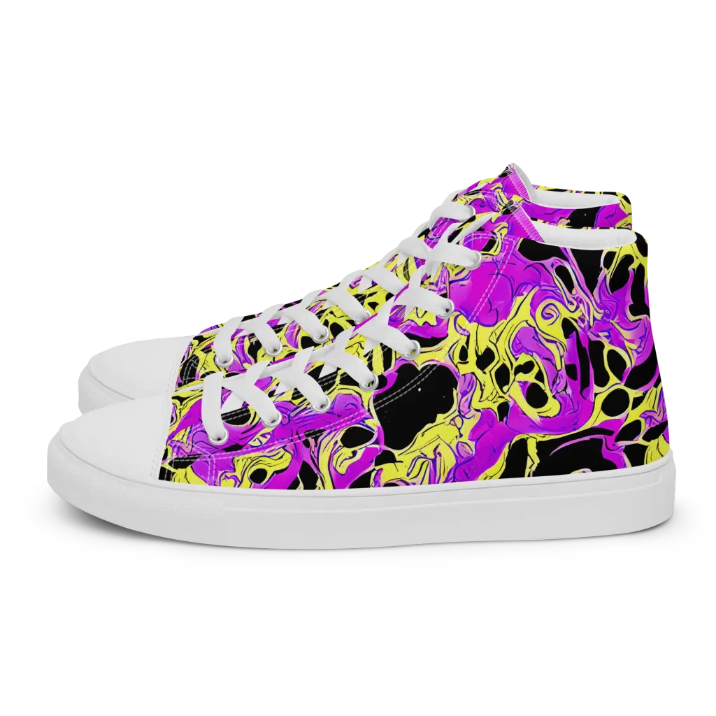 Blacklight Swirl on Women's High Top Canvas Shoes — Left