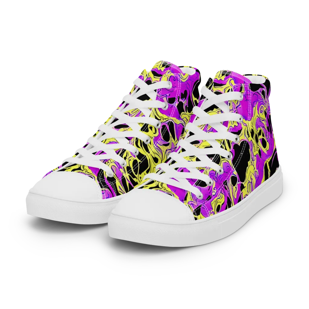 Blacklight Swirl on Women's High Top Canvas Shoes — Left Front