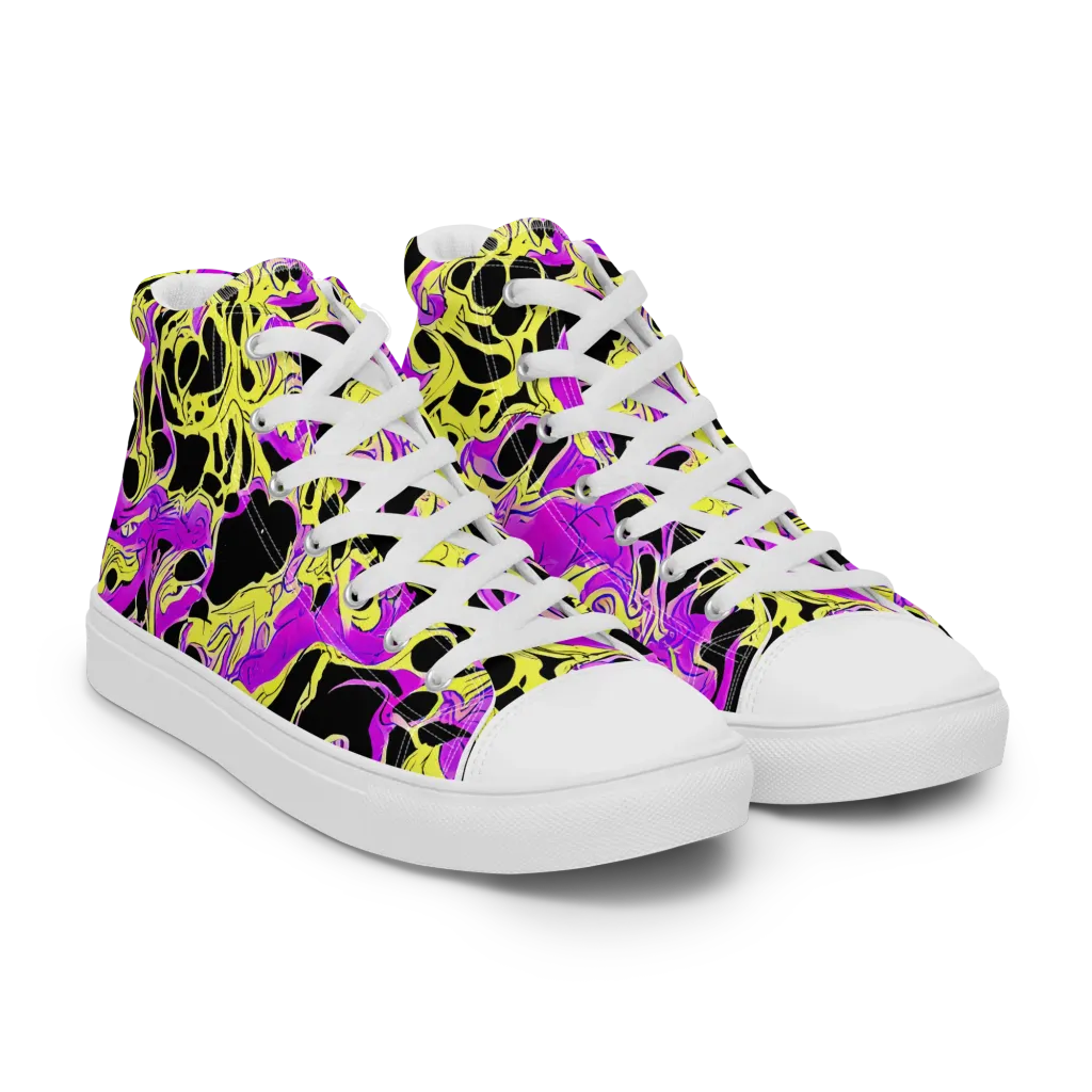 Blacklight Swirl on Women's High Top Canvas Shoes — Right Front