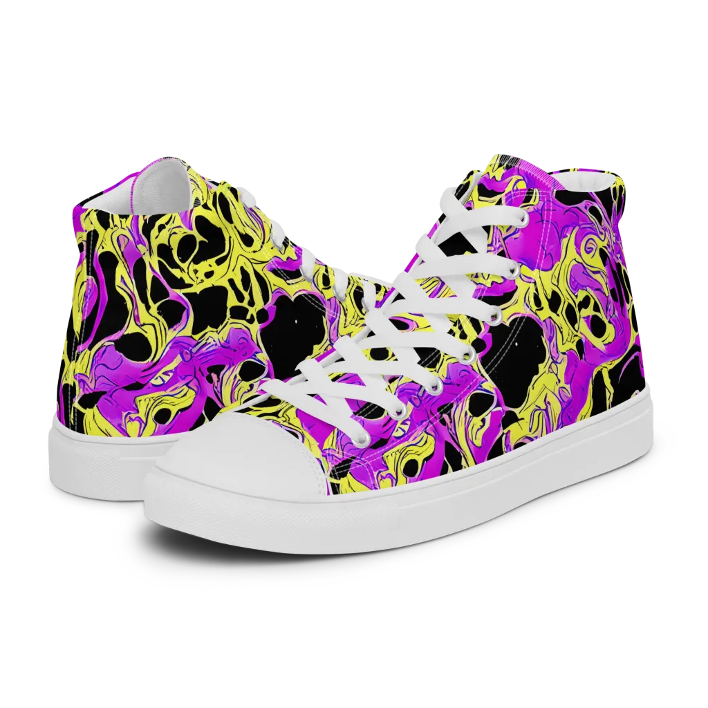 Blacklight Swirl on Women's High Top Canvas Shoes — Left