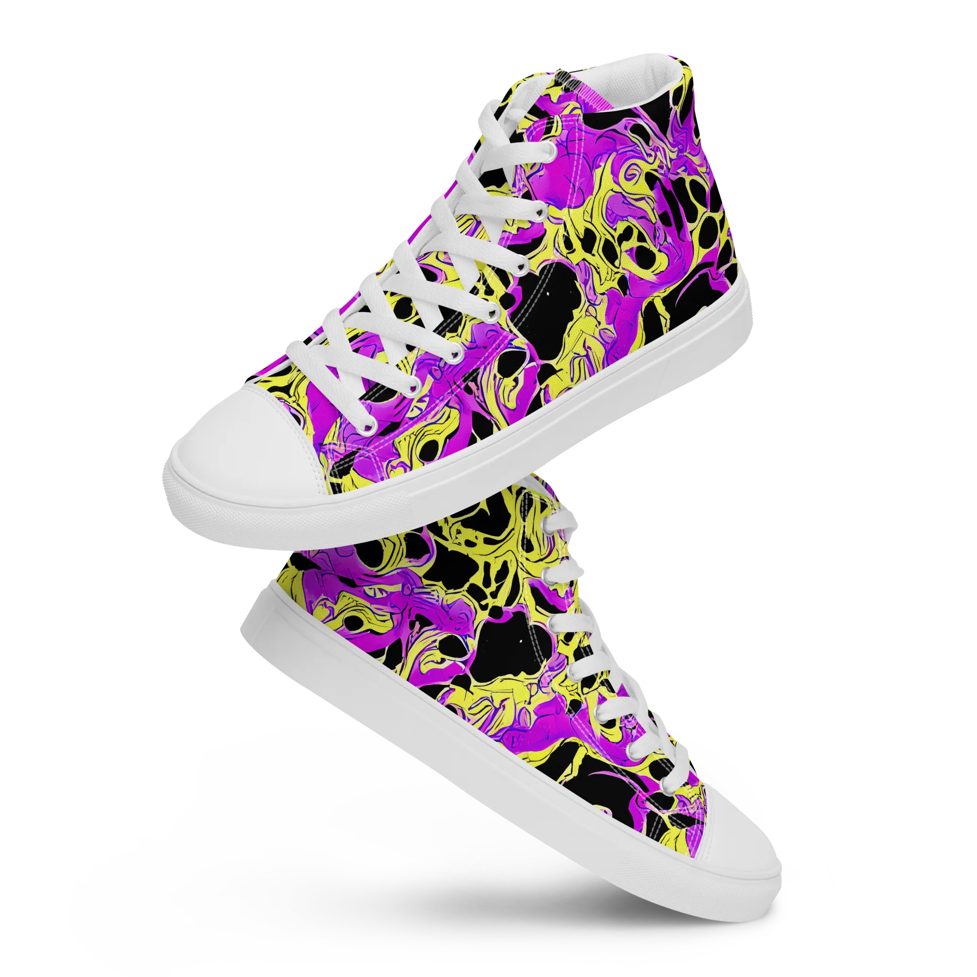 Blacklight Swirl on Women's High Top Canvas Shoes — Front