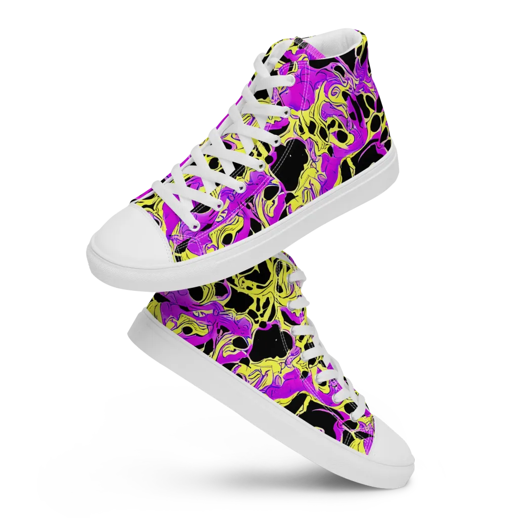 Blacklight Swirl on Women's High Top Canvas Shoes — Front
