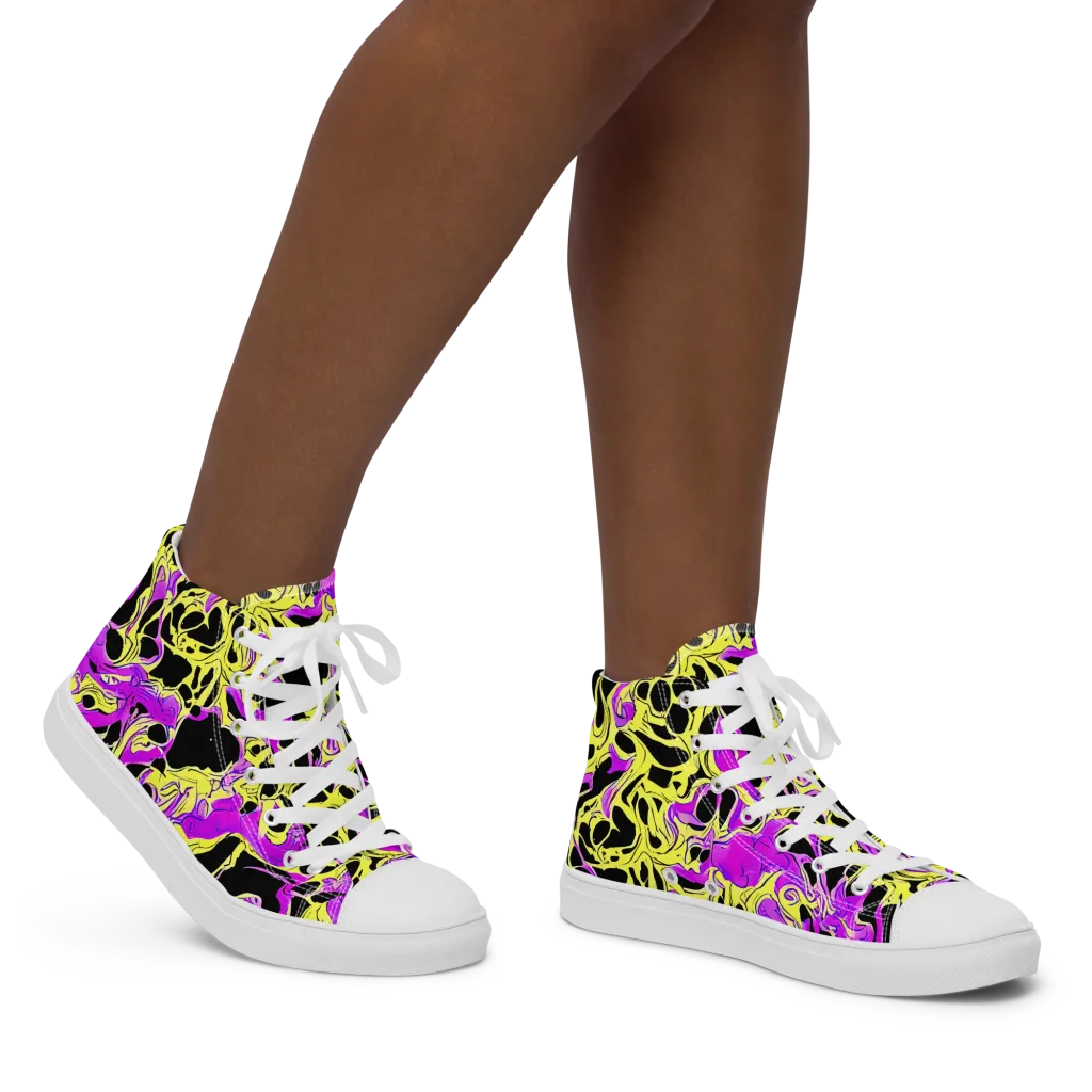 Blacklight Swirl on Women's High Top Canvas Shoes — Right
