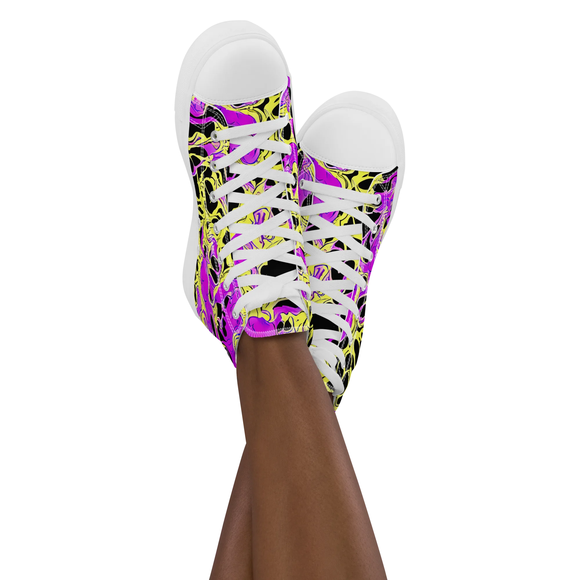 Blacklight Swirl on Women's High Top Canvas Shoes — Front