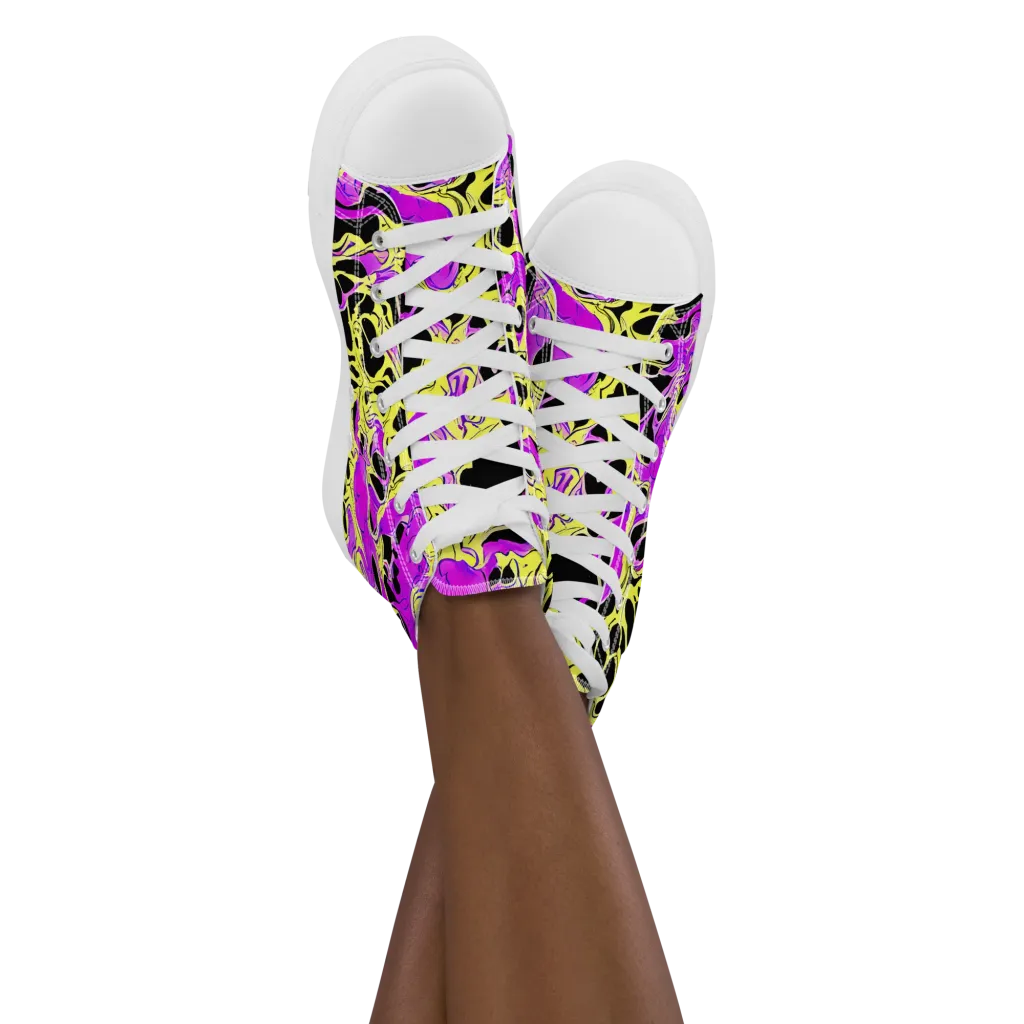 Blacklight Swirl on Women's High Top Canvas Shoes — Front